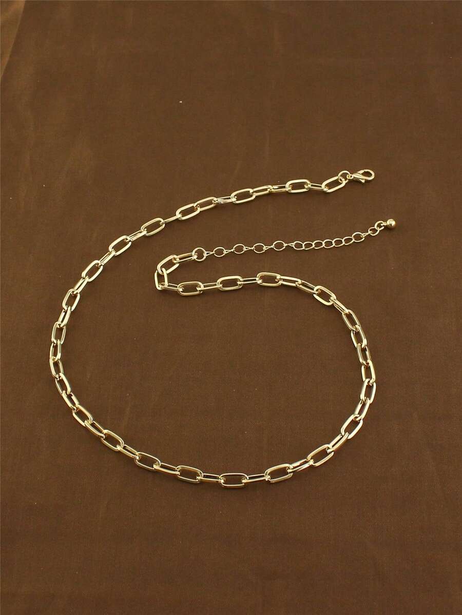 DUOSHENG 1 件简约金色扁平链项链，女士短颈链款式 - 金色 - 查看 1