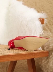 Zapatos de tacón alto con espalda abierta para mujer, tacones finos de puntera puntiaguda con tira y tacón de gel transparente, elegantes para fiestas y eventos - Rojo - Ver 6