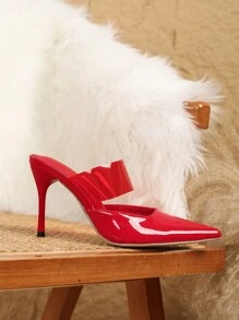 Zapatos de tacón alto con espalda abierta para mujer, tacones finos de puntera puntiaguda con tira y tacón de gel transparente, elegantes para fiestas y eventos - Rojo - Ver 5