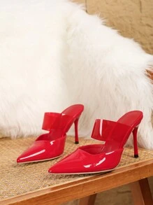 Zapatos de tacón alto con espalda abierta para mujer, tacones finos de puntera puntiaguda con tira y tacón de gel transparente, elegantes para fiestas y eventos - Rojo - Ver 4