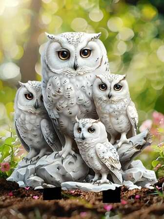 Se till att ta bort skyddsfilmen på produktytan före användning. Inflyttningspresent Uggla Familj Akryl Solfångare Trädgård - Charmig uteplatskonst, Lämplig för blomkrukor och landskapsdekoration, Djurtema, Slitstarkt material