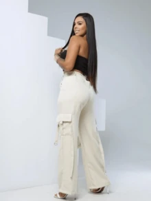 TAILORING FABRIC CARGO PANTS - Màu be - Xem 2