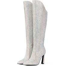 MUCCCUTE Women's Rhinestones High Heel Knee-High Boots Sparkly Pointed-Toe Fashion Tall Boots Side Zipper For Ladies - Silver - View 1