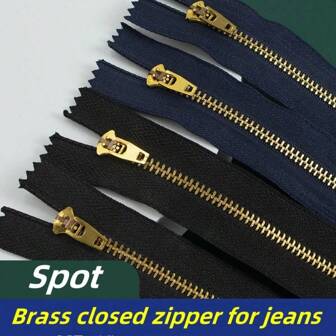 10pcs Brass Metal Zippers, Closed-End, Self-Locking, For Jeans, Casual Pants, Dual Color