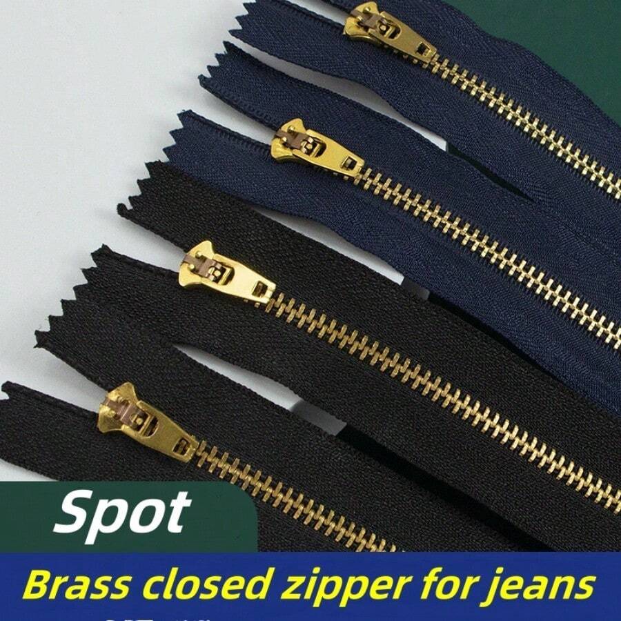 10 piezas Cremalleras de metal de latón, de extremo cerrado, autobloqueantes, para jeans, pantalones casuales, de color dual - 10 piezas - Ver 1