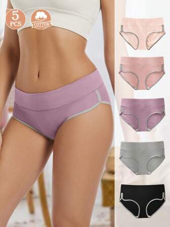 5入組,女士棉質寬腰臀固內褲,柔軟舒適透氣吸汗,貼身三角底褲