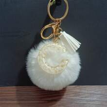 1pc Cute Letter Shaped Zinc Alloy Keychain, Keyring Spring/Summer/Autumn/Winter, Black English Letters & Fuzzy Ball Decor Car Accessories Bag Charm Backpack For School Goth Y2k Christmas Gift Ideas Bag Accessories Lanyards With Id Holder Car Accessories Bag Charms Car Teacher Friend Sister - Black + White - View 25