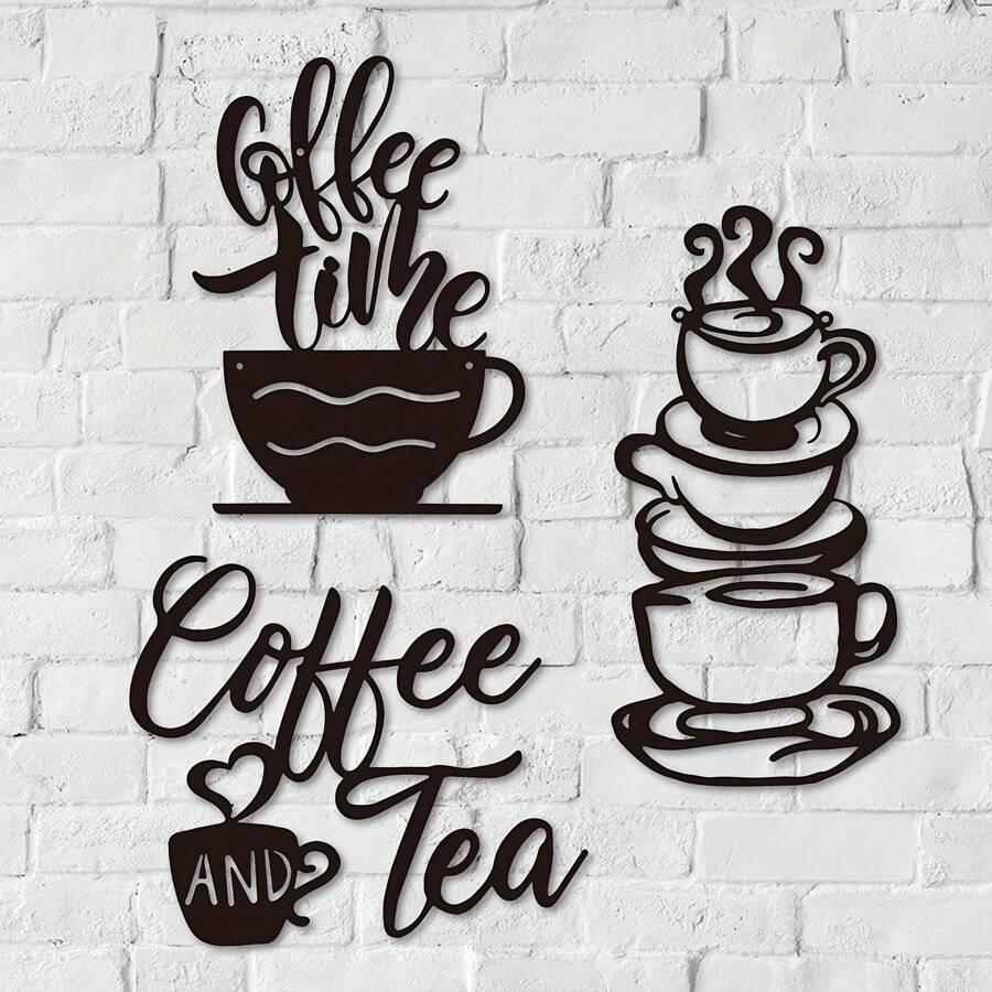 1pc Metal Coffee Cup Wall Decor, Black Coffee Cup Silhouette, Metal Wall Art Cafe Themed Wall Art Cup Mug Scrolled Silhouette, Metal Wall Art Decor For Coffee Shop, Kitchen, Restaurant,Home Decor ,Room Decor,Wall Decor Gifts Birthday Graduation