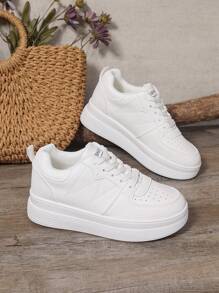 Sporty Round Toe High-Top Skate Shoes,Outdoor Sports Running Shoes,Women's Wedge Heel Platform Sneakers - White - View 3