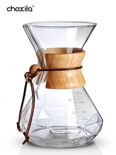 choxila 1pc Pour Over Coffee Maker, Coffee Pot, Coffee Kettle, Borosilicate Glass Carafe, Modern Wooden Collar Glass Coffee Pot Back To School