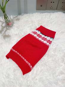 圣诞宠物服装 - 1 件红色宠物毛衣，温暖的红色雪花图案针织上衣，秋冬季狗和猫服装 - 彩色 - 查看 14