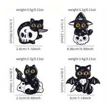 4 件哥特风格卡通黑猫胸针，简约设计可爱动物翻领别针，包袋、服装的创意配饰，适合各种场合礼服配饰衣服别针包饰背包学校办公室配饰衬衫夹克珠宝圣诞节万圣节衣服别针有趣的教师礼物