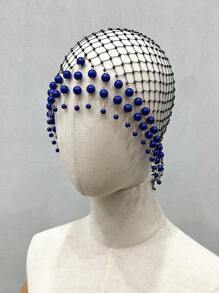 1 PC Trắng Ngọc Trai Giả & Đá Lưới Cô Dâu Mũ Với Thiết Kế Rỗng Và Tua Rua Dây Xích Mũ Trụ, sang Trọng Mũ Trùm Đầu - Nhiều màu - Xem 15