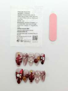 10 Pcs Christmas Style, Royal Sister Style, Gentle Style, Christmas Tree Decoration, Bow Pattern, Pearl Decoration, Star Pattern, Red, Pink, White, Medium-Length Almond-Shaped, Hand-Pressed False Nails Set, Suitable For Christmas Gatherings, Christmas Parties, Shopping, And Dating. This Manicure Set Includes 1 Jelly Glue And 1 Mini Nail File, As Well As A Set Of Exquisite Handmade False Nails