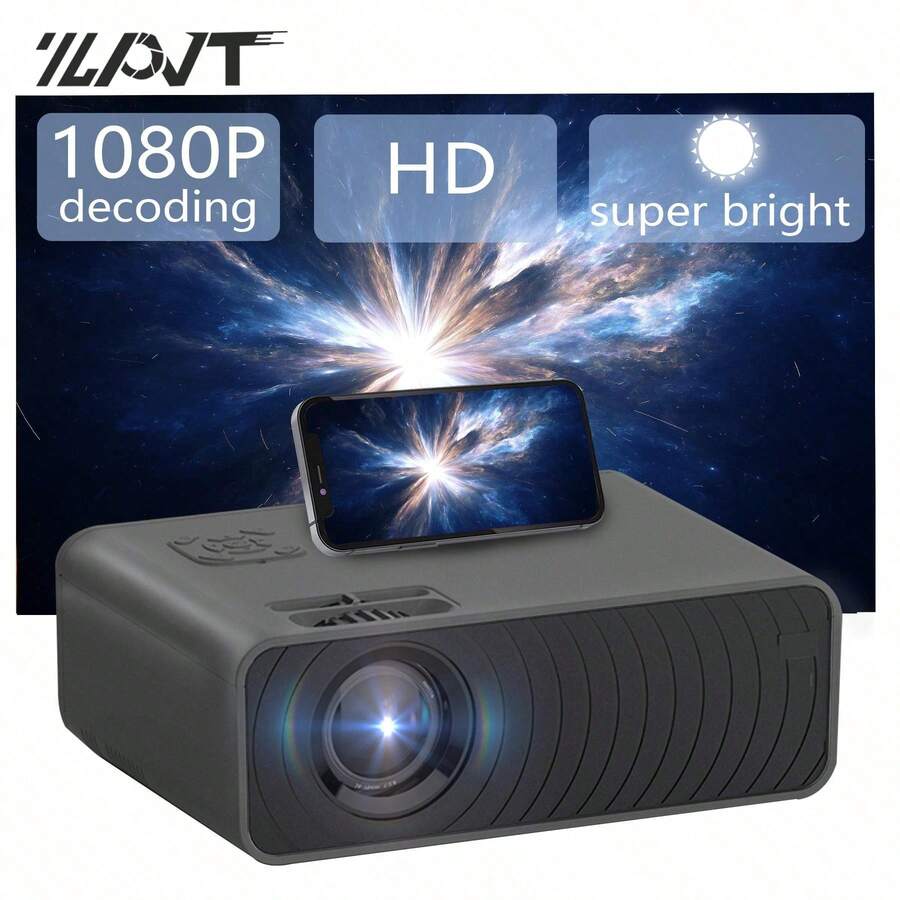 1080P Native Resolution Projector, Full HD Home Theater Video Projector, Portable Outdoor Movie Projector, Compatible With Smartphones, HD, USB, AV, VGA, Laptop, Suitable For Home, Outdoor - View 1