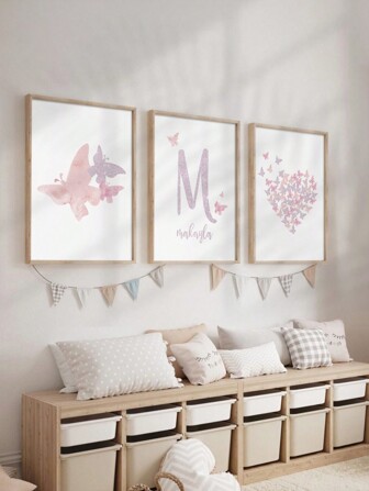3Pcs Custom Name Canvas Poster Personalized Butterfly Printing Hanging Picture Print Pictures Aesthetic Wall Art Boho Style Pictures Nordic Posters Nursery Kids Room Wall Decoration Baby Girls Bedroom Decor No Frame Ornamental Exquisite,Modern,Contracted,Adorable Custom,Personalized,Unique Ideal Gifts For Him Her,Boyfriend,Girlfriend,Dad,Mom,Family,Friends For Anniversaries,For Valentine's Day,For Mother's Day,For Birthdays,For Children's Day,For Father's Day,For Graduation,For Weddings,For Housewarming Dining Room,Living Room,Bedroom,Office,Tea Room,Home, Valentine Day, Valentine Day Decor