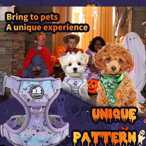 1pc Premium Quality Pet Harness With Christmas, Halloween Pumpkin, Bat Pattern Decoration, Suitable For Small, Medium, Large Cats & Dogs