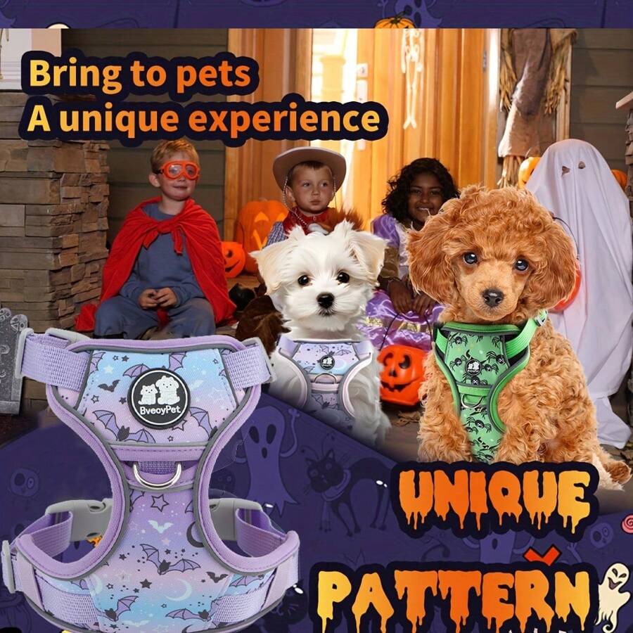 1pc Premium Quality Pet Harness With Christmas, Halloween Pumpkin, Bat Pattern Decoration, Suitable For Small, Medium, Large Cats & Dogs
