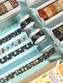 6 Rolls/Box, Christmas Pattern Washi Tape Set, Personalized Design Bronzing Pattern, Self-Adhesive, Multi-Color, Regular Shape Sticker Rolls For Diary Album Card Making, DIY Crafts, Unique Holiday Gifts, Party Decoration Tape - Multicolor - View 6