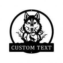 1pc Wolf Monogram trang trí tường kim loại cá nhân Wolf Metal Wall Art Wolf Metal Sign Wolf Lover Wolf Gift Wolf - màu đen - Xem 5