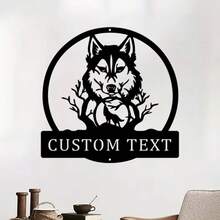 1pc Wolf Monogram trang trí tường kim loại cá nhân Wolf Metal Wall Art Wolf Metal Sign Wolf Lover Wolf Gift Wolf - màu đen - Xem 3