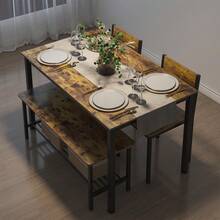 Large Industrial Dining Set - 130cm Table With 2 Chairs And Bench, Space-Saving Design For Small Spaces - Industrial Brown - View 2