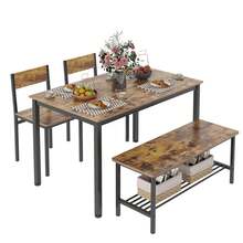 Large Industrial Dining Set - 130cm Table With 2 Chairs And Bench, Space-Saving Design For Small Spaces - Industrial Brown - View 3