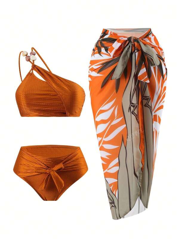 Nouvel ensemble de 3 pièces/set de bikini avec bonnets souples sexy, comprenant le Top de maillot de bain, le bas et la jupe cache-maillot, pour la plage, la piscine, les sources chaudes, pour les vacances d'été