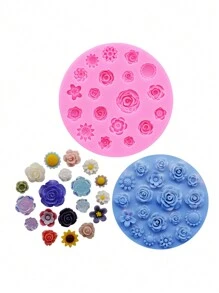 1 pieza Molde de silicona con forma de flor pequeña para hacer accesorios de joyería de resina, en color rosa, incluye formas de girasol, rosa y margarita. Apto para manualidades de resina epoxi, accesorios para el cabello y decoración de calzado para San Valentín.