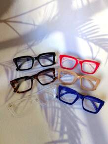 1pc Vintage Design Multi-Color 3D Shaped Thick Frame Rivets Decor Y2K Red Tortoiseshell Black Pink Cute Series Metal Durable Hinge Transparent Brand New Material Classic Retro 3D Design Personality Fashion Glasses - 防藍光鏡片 - 查看 2