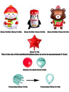 18pcs Christmas Theme Balloon Set, Snowman, Penguin, Bear Shaped Balloons, 18inch Star Balloons For Christmas Party Decor, Halloween, Halloween Decoration