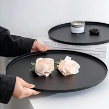 1 件金属圆形托盘，大号和小号，黑色浴室梳妆台托盘，卧室化妆品，香水，香薰，桌面存储，客厅台面，浴室艺术装饰 - 黑色 - 查看 11