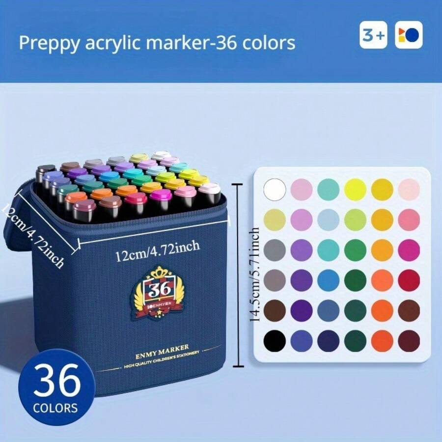 Enmi Acrylic Marker Art Class Special Academy Style 36 Color Marker Non-Transparent Color Overlapping Color Water-Based Painting - 36 Colors/college Style - View 1