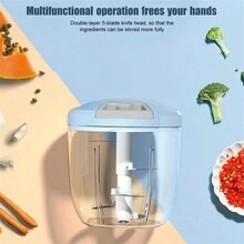 Máy xay thực phẩm cầm tay, máy chế biến rau củ thủ công nhanh chóng, máy xay sinh tố quay dễ vệ sinh, máy xay sinh tố cho hành tây, tỏi, salad, nước sốt salsa, các loại hạt, thịt, trái cây, đá, v.v. - Nhiều màu - Xem 7