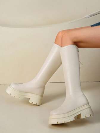 2024 New Thick Sole Over-The-Knee Boots For Women, Spring Autumn Winter Extra Slim Thigh High Boots, Comfortable And Versatile Tall Boots In Beige