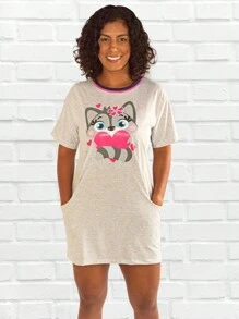 Women's Pajama Nightgown Half Sleeve Adult Comfortable - 藏蓝色 - 查看 4