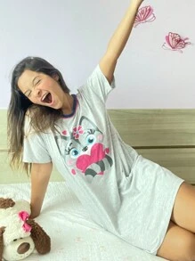 Women's Pajama Nightgown Half Sleeve Adult Comfortable - 藏蓝色 - 查看 3