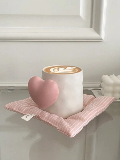 CMYD Studio 1pc Heartbeat Ceramic Mug, Matte Finish Love-Shaped Handle Coffee Cup, Minimalist Design Suitable For Cafe Latte, Milk Cup, Valentine's Day Gift, Couple Mugs, Office Water Cup