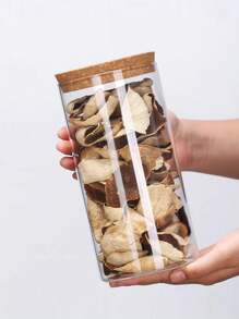 1PC Glass Sealed Jar With Wood Lid Spice Jar Kitchen Grain Storage Pots Tea Coffee Candy Jar Transparent Split Bottle Storage Tank