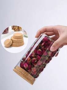 1PC Glass Sealed Jar With Wood Lid Spice Jar Kitchen Grain Storage Pots Tea Coffee Candy Jar Transparent Split Bottle Storage Tank
