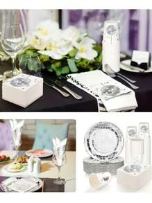 80pcs/100pcs, Disco Ball Party Set - Silvery/Pink-Tone Tableware, Include Paper Cups, Paper Plates, Napkins - For Music Concert Wedding Birthday Party Supplies, Party Decorations