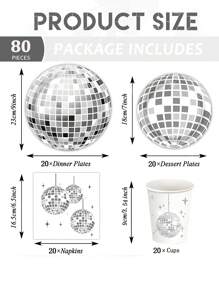 80pcs/100pcs, Disco Ball Party Set - Silvery/Pink-Tone Tableware, Include Paper Cups, Paper Plates, Napkins - For Music Concert Wedding Birthday Party Supplies, Party Decorations