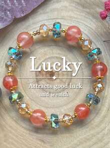 1 pieza Pulsera de cuarzo de fresa de vidrio colorido - Amuleto de buena suerte, regalo - Multicolor - Ver 1