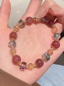 1 pieza Pulsera de cuarzo de fresa de vidrio colorido - Amuleto de buena suerte, regalo - Multicolor - Ver 2