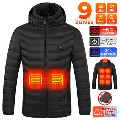 Chaqueta térmica con calefacción para hombre, (paquete de baterías no incluido) abrigo con cremallera casual para otoño, invierno, camping, caza, senderismo, trekking al aire libre