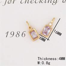 5pcs Rectangular Copper Edged Multi-Color Zirconia Stone Pendant Charm For DIY Necklace & Earring