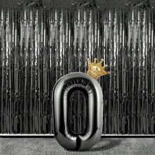 2 个黑色超大尺寸皇冠和数字铝箔气球，数字 0-9 可选，带 1 个胶点和 1 根吸管，非常适合周年纪念装饰、生日派对、除夕背景装饰、派对装饰、圣诞节 - 黑色 - 查看 23