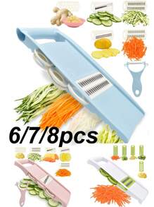 5/6/7/8PCS，多功能切菜机，厨房用蔬菜削皮器，蔬菜切片机，多功能水果切片机，手动食物磨碎机，蔬菜磨碎机，切土豆磨碎机，家用土豆切碎机，厨房用品，厨房小工具，手持式磨碎机 - 彩色 - 查看 2