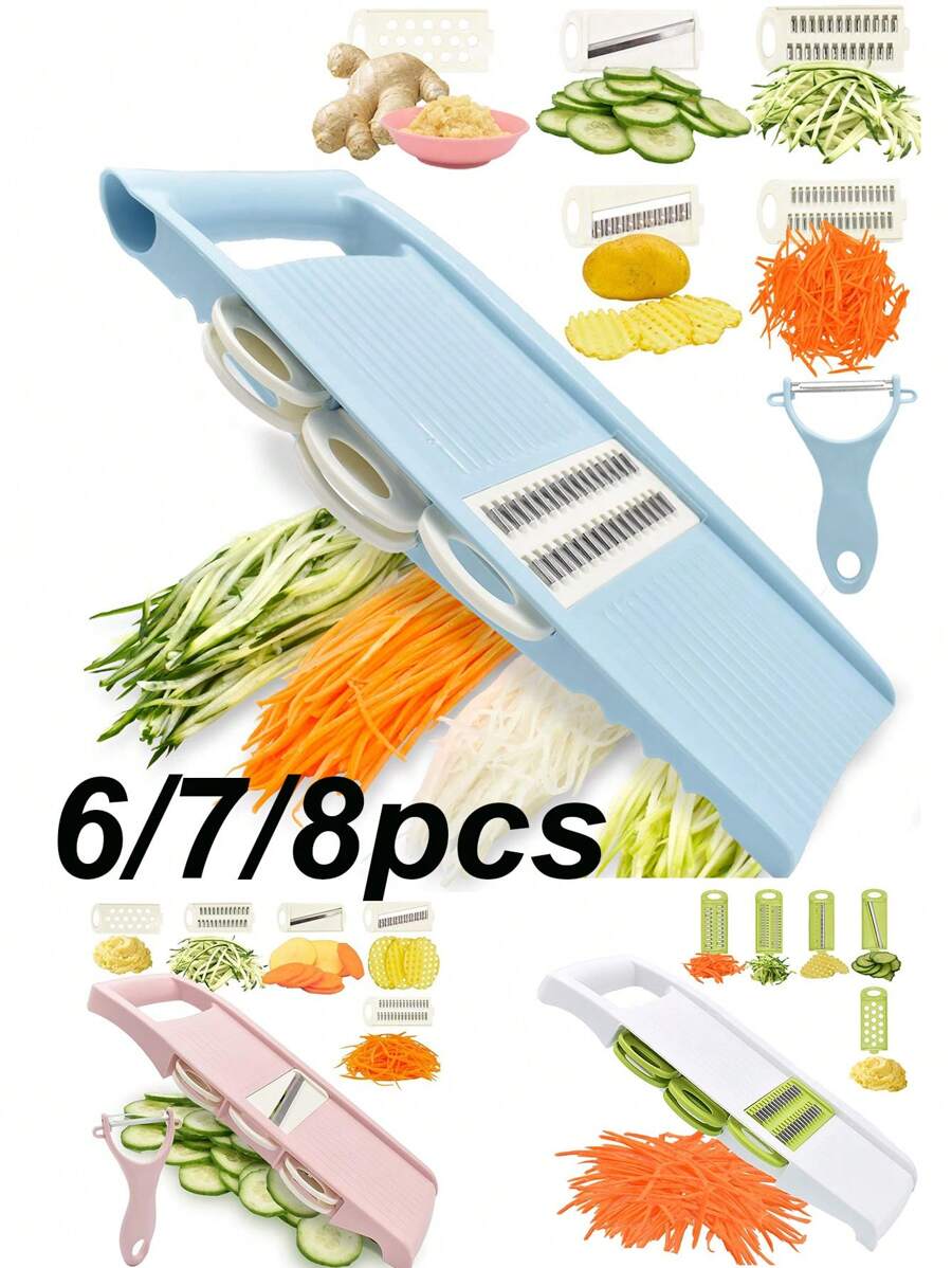 5/6/7/8PCS，多功能切菜机，厨房用蔬菜削皮器，蔬菜切片机，多功能水果切片机，手动食物磨碎机，蔬菜磨碎机，切土豆磨碎机，家用土豆切碎机，厨房用品，厨房小工具，手持式磨碎机