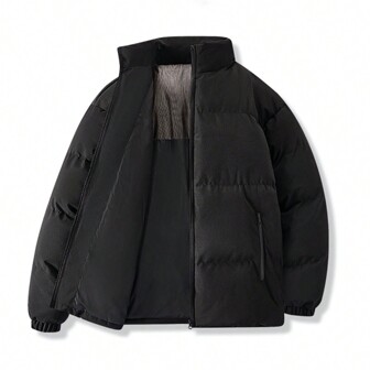 Men's Long-Sleeved Stand Collar Loose Down Jacket For Winter,Warm And Windproof